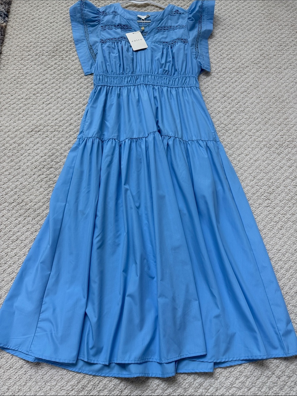 entro Blue Tiered Midi Dress with Lace Trim - Picture 6 of 7